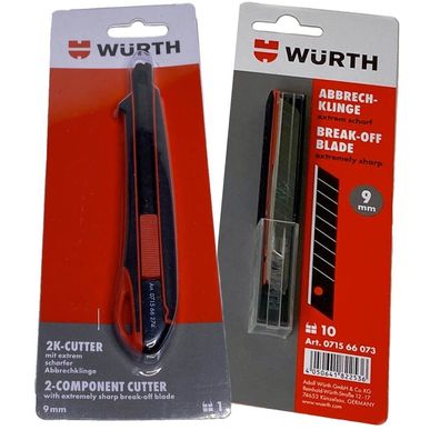 Würth 2K Cuttermesser 9mm + 11 Klingen extrem scharf Teppichmesser 071566274