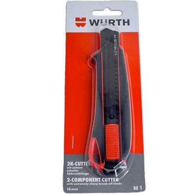 Würth 2K Cuttermesser 18mm + 3 Klingen extrem scharf Teppichmesser 071566275