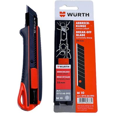 Würth 2K Cuttermesser 25mm + 11 Klingen black extrem scharf 071566276