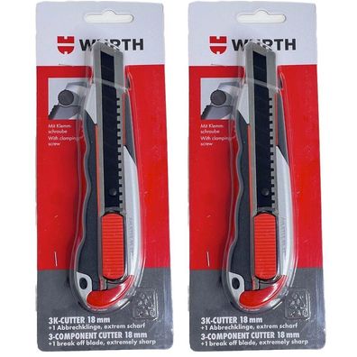 2x Würth 3K Cuttermesser 18mm + 2 Klingen extrem scharf Teppichmesser 071566277