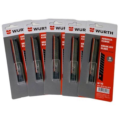 5x Würth 10er Pack Abbrechklingen 9mm extrem scharf für Cuttermesser 071566073