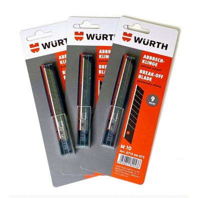 30x Würth Abbrechklingen 9mm extrem scharf Ersatzklingen Cuttermesser 071566073