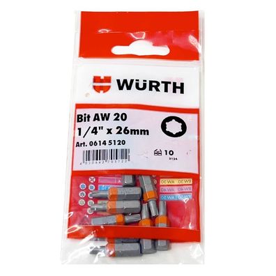 Würth 10x AW20 Bit 1/4 Zoll x 26mm lang Bits AW 20 Antrieb Schrauben 06145120