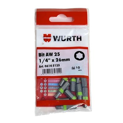 Würth 10x AW25 Bit 1/4 Zoll x 26mm lang Bits AW 25 Antrieb Schrauben 06145125