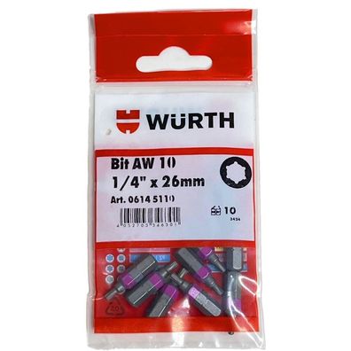 Würth 10x AW10 Bit 1/4 Zoll x 26mm lang Bits AW 10 Antrieb Schrauben 06145110