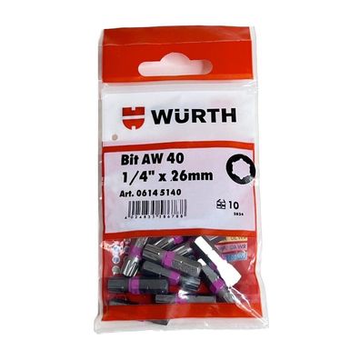 Würth 10x AW40 Bit 1/4 Zoll x 26mm lang Bits AW 40 Antrieb Schrauben 06145140