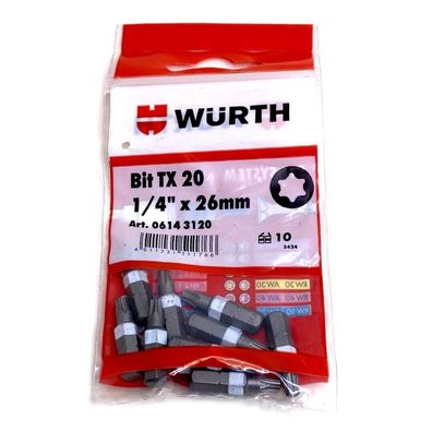 Würth 10x TX20 Bit 1/4 Zoll x 26mm TX 20 C 6,3 Antrieb Schrauben 06143120