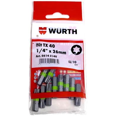 Würth 10x TX40 Bit 1/4 Zoll x 26mm TX 40 C 6,3 Antrieb Schrauben 06143140