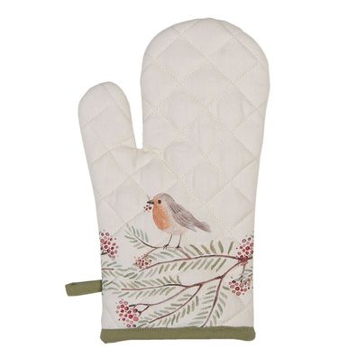 Clayre & Eef Ofenhandschuh 18x30 cm Beige Grün Baumwolle Vogel