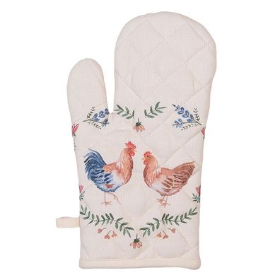 Clayre & Eef Ofenhandschuh 18x30 cm Beige Blau Baumwolle Huhn und Hahn (Gr. 18x30 cm)