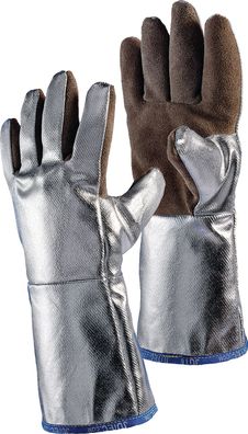 Hitzesch. handsch.5-Finger Universal braun/silber Spaltled. alumin. Preox-Aramid
