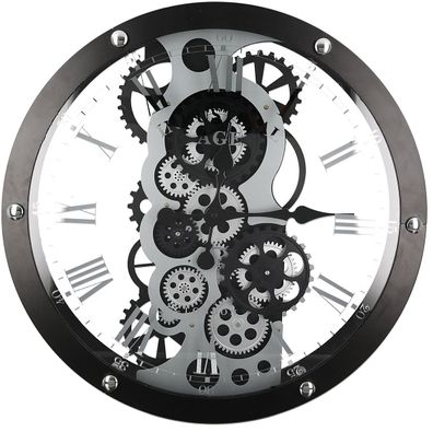 Casablanca Wanduhr, rund, "Industry", Zahnrädermotiv, Glas, Metall, schwarz, , L