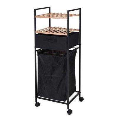 Badezimmerregal mit Wäschekorb braun schwarz 109x38x33 cm Badezimmerwagen Dekoration