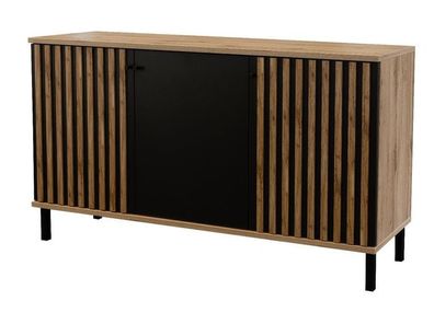 Kommode London 3D Sideboard 150 cm breit Wohnzimmerschrank Wotan Eiche Schwarz