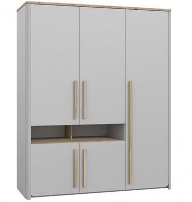 Kleiderschrank Surfinio Schrank 5 Drehtür Kleiderstange Grau/ Catania Eiche 158cm