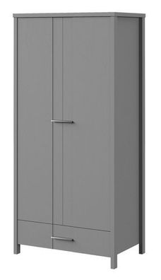 Kleiderschrank 90 cm Laura 1 Schrank Massivholz Kiefer Anthrazit 2 Türen 1 Schublade