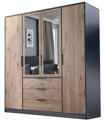 Kleiderschrank LATI D4 4 türiger Schrank 196x200x58 cm 3 Schubladen Spiegel