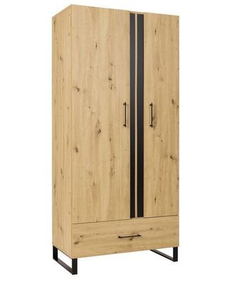 Kleiderschrank 90 cm Francis FR1 Schrank 2 türiger Kleiderstange Schublade