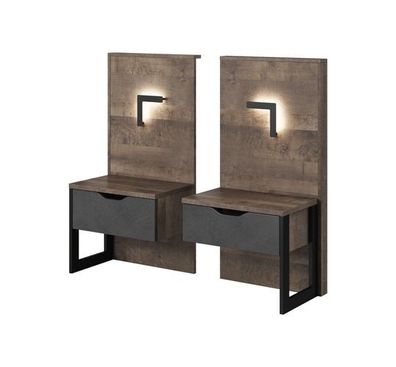 Nachttisch 2 sctk. Arden Nachtschrank mit Beleuchtung und Schublade Schlafzimmer