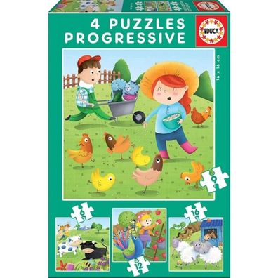 Educa 17145, Bauernhof, 4-in-1 Puzzleset für Kinder ab 3 Jahren, Farm