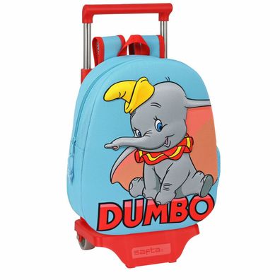 Schulrucksack 3D mit Rädern Disney Dumbo Rot Hellblau