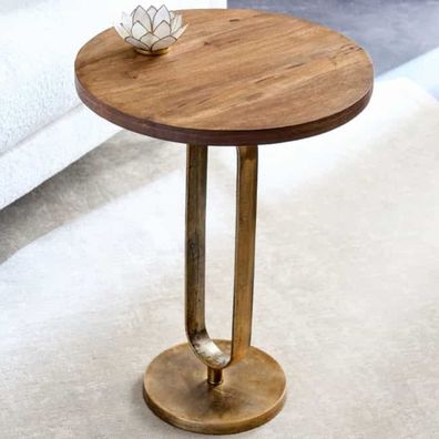 Eleganter Mangoholz Beistelltisch GRACE 45x60cm natural Aluminium Metallbeine