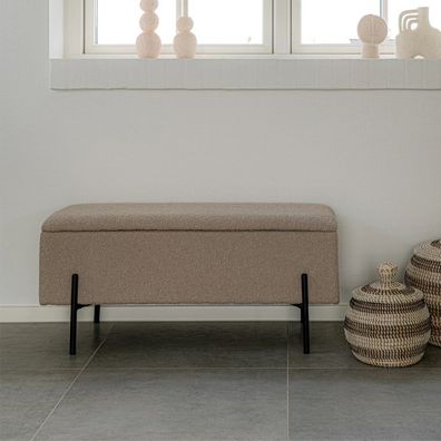 Elegante Bank NIZZA mit Stauraum 95cm Bouclé-Stoff beige Sitzbank