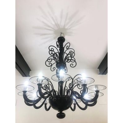 Contemporary Black Curls Murano Glass Chandelier