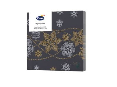 Servetten Snow Glitter Schwarz 3 Lagen Taschentuch 24 x 24 cm Duni