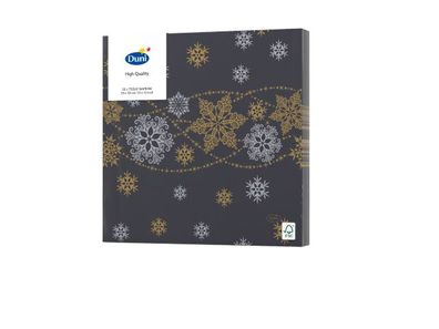 Servetten Snow Glitter Schwarz 3 Lagen Taschentuch 33 x 33 cm Duni