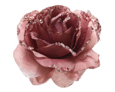 Rose pes Clip d14h8,5 cm v. rosa Weihnachtsdekoration Decoris