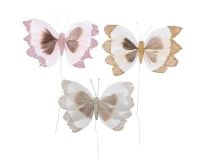 Schmetterling Feder l12b10 cm natürlich sortiert 3pcs Weihnachten Decoris