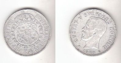 2 Kronen Silber Münze Schweden König Gustav V. 1928 (111887)