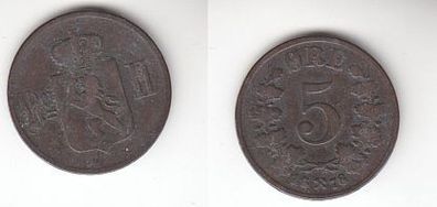 5 Öre Kupfer Münze Norwegen 1878 (112628)