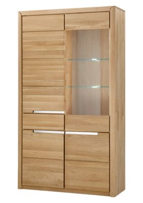 Vitrinenschrank Massivholz Ianka 114x198x41 Vitrine Wildeiche Bianco