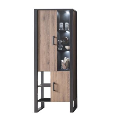 Vitrinenschrank Jami 75x200x39 Vitrine Schwarz-Okapi Nuss/Okapi Nuss