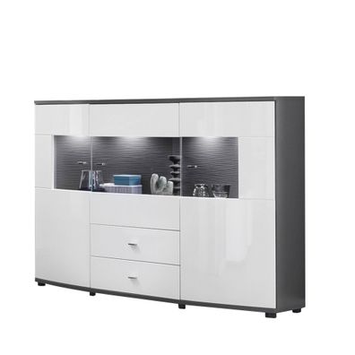 Highboard Jandy 160x117x42 Anrichte Weiß/Anthrazit/Weiß HG 1016