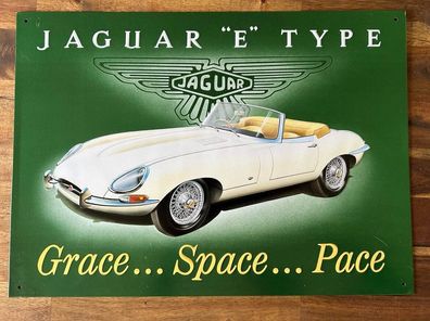 Blechschild Jaguar "E" Type - Grace.. Space.. Pace 44,5x32 cm