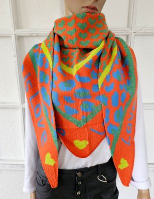 Blogger XXL Dreieckstuch Tuch Schal 100 % Viskose Animal/Herzen LOVE Orange Blau