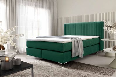 FURNIX Boxspringbett Roselyn 180x200 mit Metallbeine und Topper SV7 Dunkelgrün