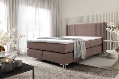 FURNIX Boxspringbett Roselyn 180x200 mit Metallbeine und Topper SV4 Braun