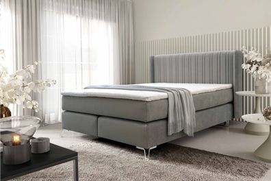 FURNIX Boxspringbett Roselyn 180x200 mit Metallbeine und Topper SV18 Dunkelgrau