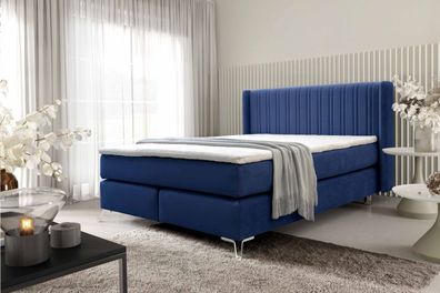 FURNIX Boxspringbett Roselyn 180x200 mit Metallbeine und Topper SV5 Dunkelblau