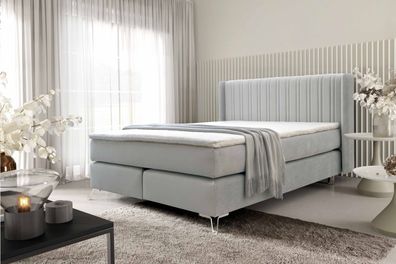 FURNIX Boxspringbett Roselyn 180x200 mit Metallbeine und Topper SV17 Grau