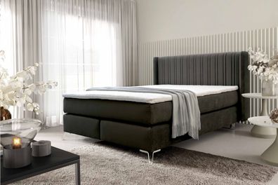 FURNIX Boxspringbett Roselyn 160x200 mit Metallbeine und Topper SV19 Schwarz