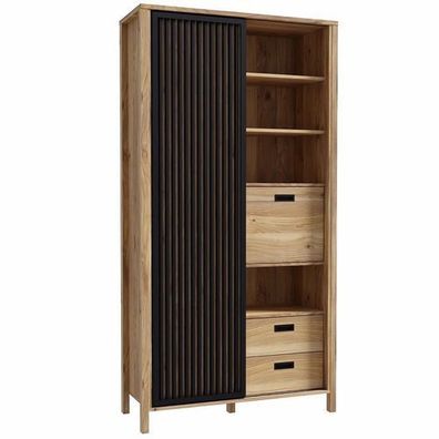 Regalschrank JYTANA JTNR722L Regal Hochschrank Schiebtür mit Lammelen 2 Schubladen