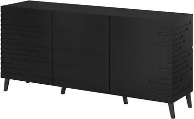 Kommode NOVA Sideboard 155 cm Wohnzimmerschrank in Matte MDF-Platte (Schwarz)