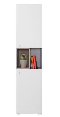 Schrank Sigma SI - 5 Hochschrank, Regal mit 2 Türen (Beton/ Weiß Lux/ Eiche)