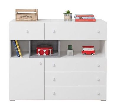 Kommode Sideboard Sigma SI - 12 mit 5 Schubladen und 1 Tür (Weiß Lux/ Beton)