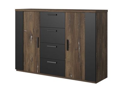 Kommode Sigma 26 Sideboard - Eiche/ Silberfaden/ Schwarz